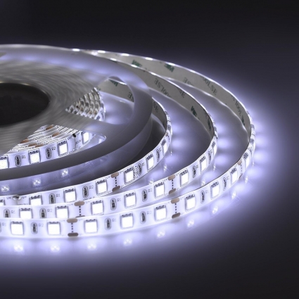 Светодиодная влагозащищенная лента Apeyron 14,4W/m 60LED/m 5050SMD холодный белый 5M 00-10, цвет белый, мощность 72 Вт