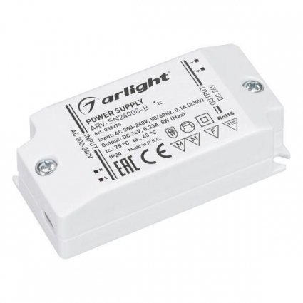 Блок питания Arlight ARV-SN24008-B 24V 8W IP20 0,33A 033274, цвет белый
