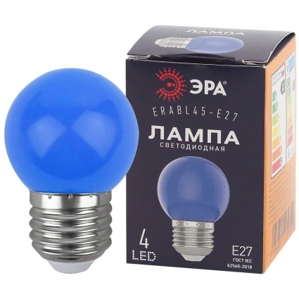 Лампа светодиодная ЭРА E27 1W 3000K синяя ERABL45-E27 Б0049573 цвет синий, мощность 6 Вт
