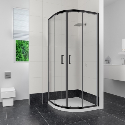 Душевой уголок RGW Classic CL-53-B 800x800x1850 профиль черный четверть круга, двери раздвижные