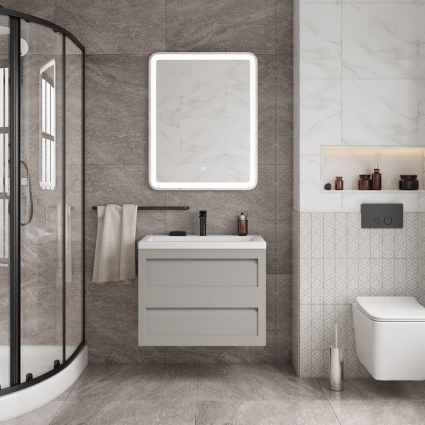 Мебель для ванной Art&Max Platino 75, подвесная, светло-серая матовая, с ящиками, с доводчиками