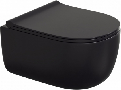 Унитаз подвесной Berges Wasserhaus Ego Black Rimless 082125 с микролифтом, черный, овальный, 37x49 см