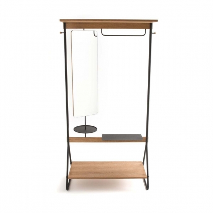 Гардероб-стойка с зеркалом La Redoute Estivar черно-бежевого цвета, 180x45x91 см,  стиль скандинавский