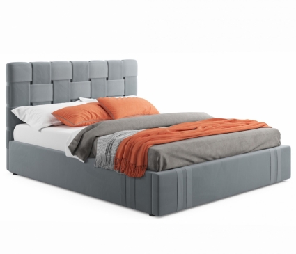 Кровать LASKA Family Tiffany 160х200 серого цвета с матрасом, с изголовьем, без ящиков