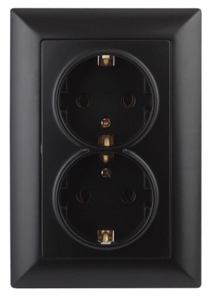 Розетка двойная ЭРА Intro Solo Schuko 2X2P+E 16A 250V антрацит 4-205-05 Б0043337 в современном стиле