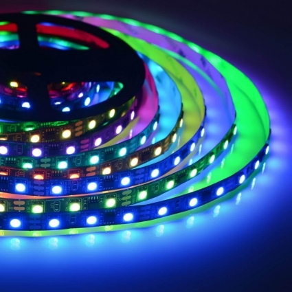 Светодиодная лента Apeyron 14,4W/m 60Led/m 5050SMD разноцветная 5M 83ЦЛ, цвет черный, мощность 72 Вт
