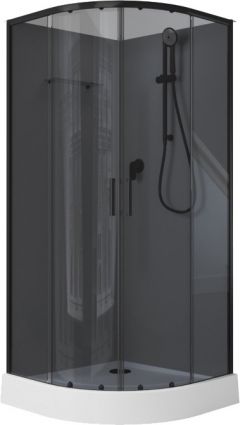 Душевая кабина Aquanet Passion EVO 267259 90x90, профиль черный, стекло тонированное, четверть круга, поддон средний