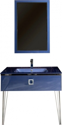 Мебель для ванной Armadi Art Lucido 100, насыщенный синий, раковина 852-100-BL, ножки хром, подвесная, с ящиками