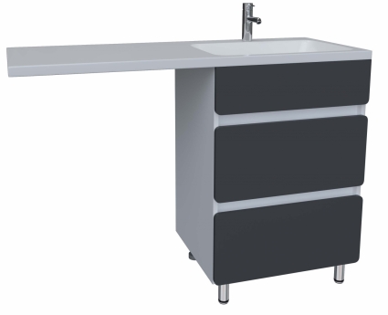 Тумба с раковиной Stella Polar Корделия 60 см, напольная, 2 ящика, корпус белый, фасад серый, правая в современном стиле