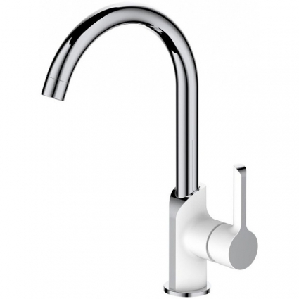 Смеситель для кухни Haiba HB70805-8, белый/хром, однорычажный, высота излива 23.3 см