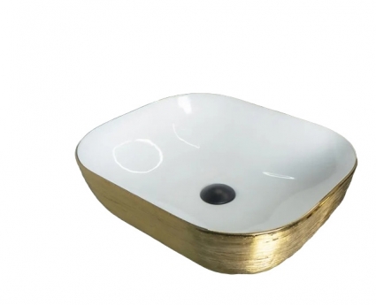 Накладная раковина Gid D1302h132 50х40 белая с темным золотом, прямоугольная,  в современном стиле