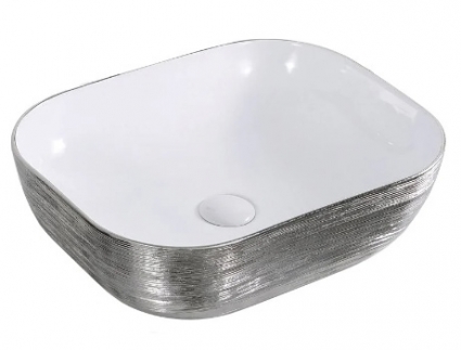 Накладная раковина Gid D1302h131 50х40 белая с хромом, прямоугольная,  в современном стиле