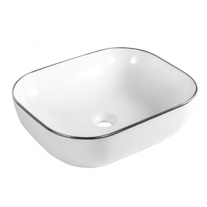 Накладная раковина Gid D1302h011 50х40 белая с хромом, прямоугольная,  в современном стиле