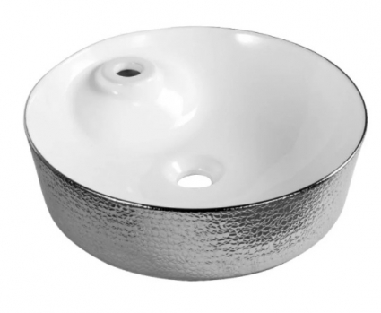 Накладная раковина Gid D1306h021 45х45 белая с хромом, круглая,  в современном стиле