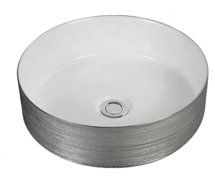 Накладная раковина Gid D1357h131 36х36 белая с хромом, круглая,  в современном стиле