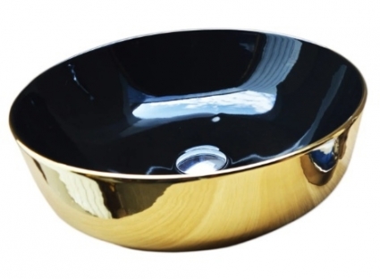 Накладная раковина Gid Nc412 41.5х41.5 черная с золотом, круглая,  в современном стиле