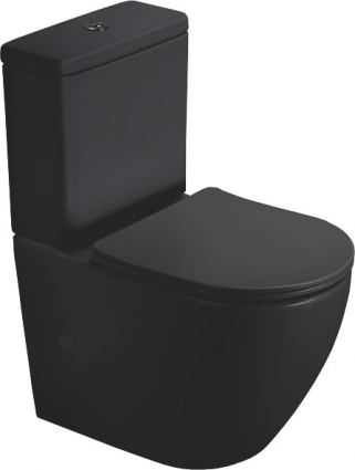 Унитаз-компакт SantiLine SL-5016MB безободковый, с микролифтом, черный матовый, овальный, 37.5x62 см