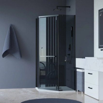 Душевой уголок RGW Hotel HO-081 90x90x195 см, профиль черный, стекло тонированное, двери распашные, с покрытием анти-капля