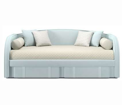 Кровать MYROOM Family Elda 90х200 серо-бирюзового цвета с ортопедическим основанием, с мягким изголовьем, с 2-мя ящиками
