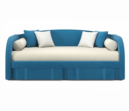 Кровать MYROOM Family Elda 90х200 синего цвета с ортопедическим основанием, с мягким изголовьем, с 2-мя ящиками