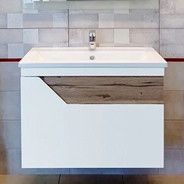 Тумба для комплекта Бриклаер Брайтон 70 подвесная, белая матовая, дуб кера, с ящиками, с доводчиками