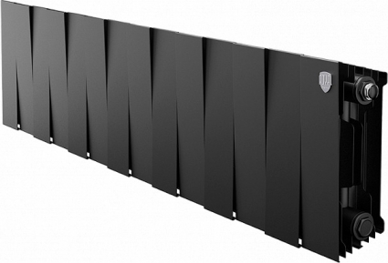 Радиатор биметаллический Royal Thermo Piano Forte 200 noir sable, 14 секций, на площадь 16 кв.м., черный, 112x10x28 см