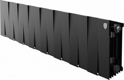 Радиатор биметаллический Royal Thermo Piano Forte 200 noir sable, 16 секций, на площадь 18 кв.м., черный, 128x10x28 см