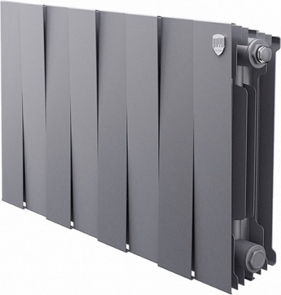 Радиатор биметаллический Royal Thermo Piano Forte 300 silver satin, 8 секций, на площадь 10 кв.м., серебро, 64x10x38 см