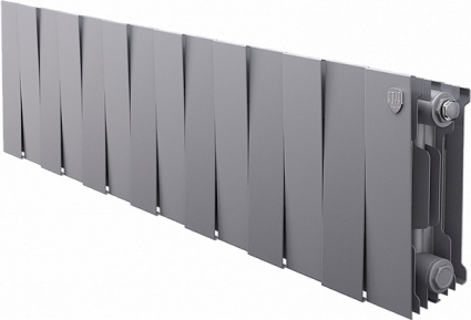 Радиатор биметаллический Royal Thermo Piano Forte 200 silver satin, 14 секций, на площадь 16 кв.м., серебро, 112x10x28 см