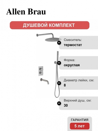 Душевой комплект Allen Brau Priority 5.31014-BN С ВНУТРЕННЕЙ ЧАСТЬЮ, брашированный никель, цвет серебро, шланг 150 см