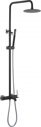 Душевая стойка Boheme Uno 468-BCR black chrome штанга 142 см, шланг металлический 150 см