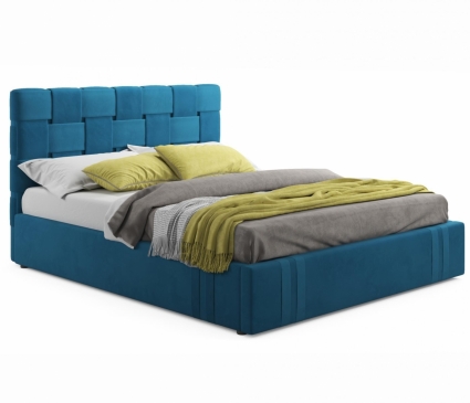 Кровать LASKA Family Tiffany 160х200 синего цвета с матрасом, с изголовьем, без ящиков
