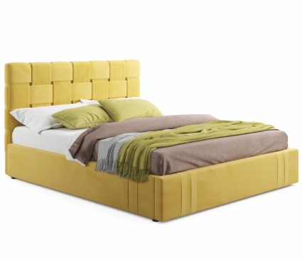 Кровать LASKA Family Tiffany 160х200 желтого цвета с матрасом, с изголовьем, без ящиков