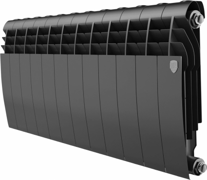 Радиатор биметаллический Royal Thermo BiLiner 350 noir sable, 12 секций, на площадь 15 кв.м., черный, 96x8.7x43 см