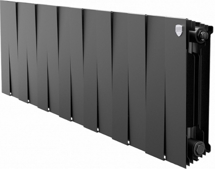 Радиатор биметаллический Royal Thermo Piano Forte 300 noir sable, 14 секций, на площадь 18 кв.м., черный, 112x10x38 см