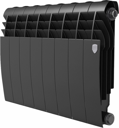 Радиатор биметаллический Royal Thermo BiLiner 350 noir sable, 8 секций, на площадь 10 кв.м., черный, 64x8.7x43 см