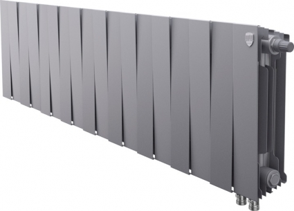 Радиатор биметаллический Royal Thermo Piano Forte 300 VDR silver satin, 18 секций, на площадь 24 кв.м., серебро, 144x10x38 см