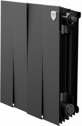 Радиатор биметаллический Royal Thermo Piano Forte 300 noir sable, 4 секции, на площадь 5 кв.м., черный, 32x10x38 см