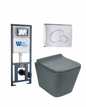 Комплект 3 в 1 инсталляция WeltWasser WW Marberg 410 + Подвесной унитаз Weltwasser WW SK Gelbach 041 MT-GR + кнопка хром RD