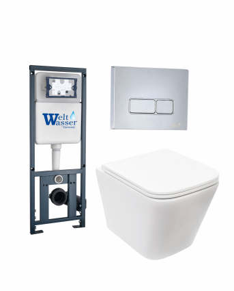 Комплект 3 в 1 инсталляция WeltWasser WW Marberg 410 + Подвесной унитаз Weltwasser Gelbach 004 MT-WT + кнопка хром SE
