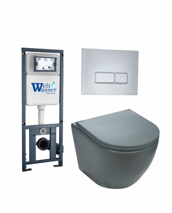 Комплект 3 в 1 инсталляция WeltWasser WW Marberg 410 + Подвесной унитаз Weltwasser Merzbach 043 MT-GR + кнопка хром SE