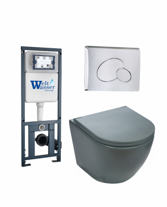 Комплект 3 в 1 инсталляция WeltWasser WW Marberg 410 + Подвесной унитаз Weltwasser Merzbach 043 MT-GR + кнопка хром RD