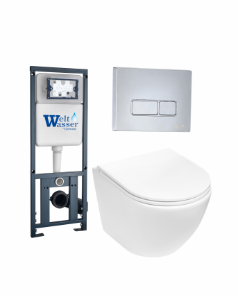 Комплект 3 в 1 инсталляция WeltWasser WW Marberg 410 + Подвесной унитаз Weltwasser Merzbach 004 MT-WT + кнопка хром SE