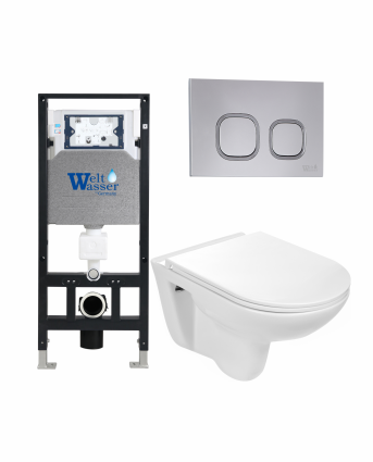 Комплект 3 в 1 инсталляция WeltWasser WW Amberg 506 +  Подвесной унитаз WeltWasser Baarbach 004 GL-WT +  Клавиша смыва WeltWasser WW Amberg RD-CR
