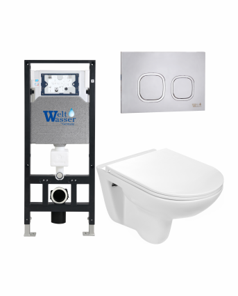 Комплект 3 в 1 инсталляция WeltWasser WW Amberg 506 +  Подвесной унитаз WeltWasser Baarbach 004 GL-WT +  Клавиша смыва WeltWasser WW Amberg RD-MT