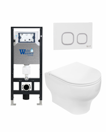 Комплект 3 в 1 инсталляция WeltWasser WW Amberg 506 +  Подвесной унитаз WeltWasser Erlenbach 004 GL-WT +  Клавиша смыва WeltWasser WW Amberg RD-WT