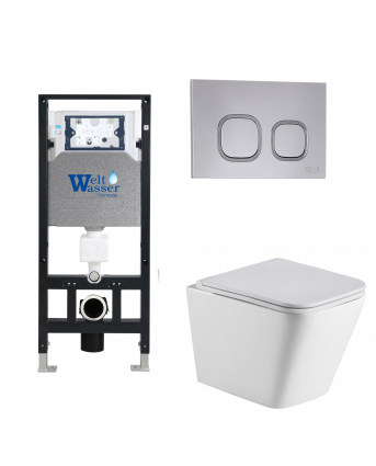 Комплект 3 в 1 инсталляция WeltWasser WW Amberg 506 +  Подвесной унитаз WeltWasser Gelbach 043 GL-WT +  Клавиша смыва WeltWasser WW Amberg RD-CR