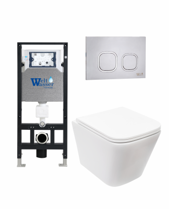 Комплект 3 в 1 инсталляция WeltWasser WW Amberg 506 +  Подвесной унитаз WeltWasser Gelbach 004 MT-WT +  Клавиша смыва WeltWasser WW Amberg RD-MT