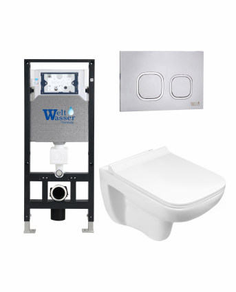 Комплект 3 в 1 инсталляция WeltWasser WW Amberg 506 +  Подвесной унитаз WeltWasser Kehlbach 004 GL-WT +  Клавиша смыва WeltWasser WW Amberg RD-MT