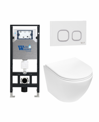 Комплект 3 в 1 инсталляция WeltWasser WW Amberg 506 +  Подвесной унитаз WeltWasser Merzbach 004 MT-WT +  Клавиша смыва WeltWasser WW Amberg RD-WT